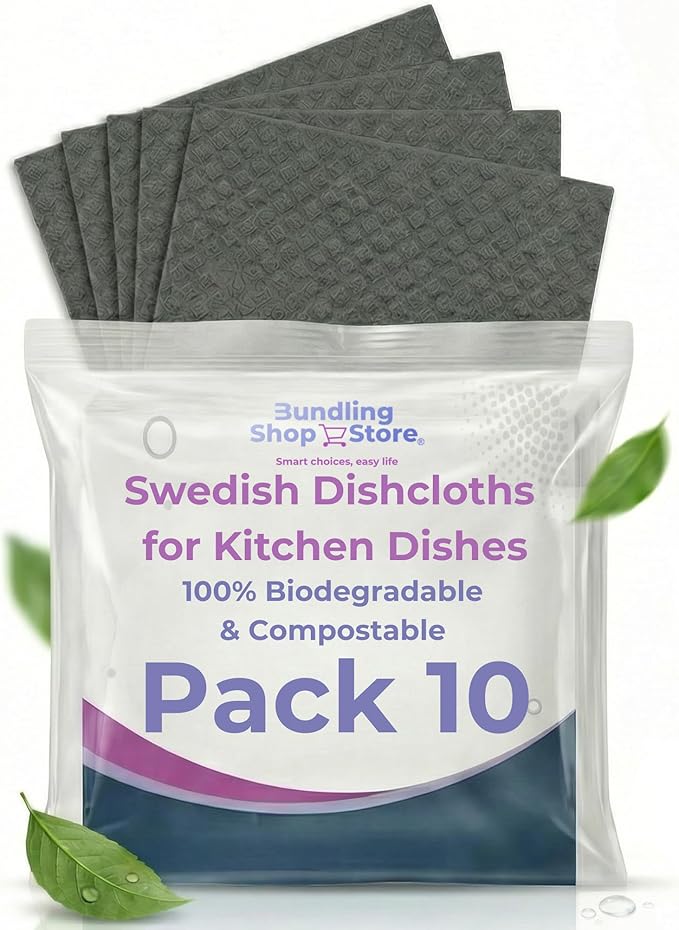 Swedish Dishcloths for Kitchen Dishes -100% Biodegradable & Compostable Reusable Super Absorbent Fiber Sponges with Wood Pulp Cotton - Cleaning Cloths - Dark Grey Pack 10