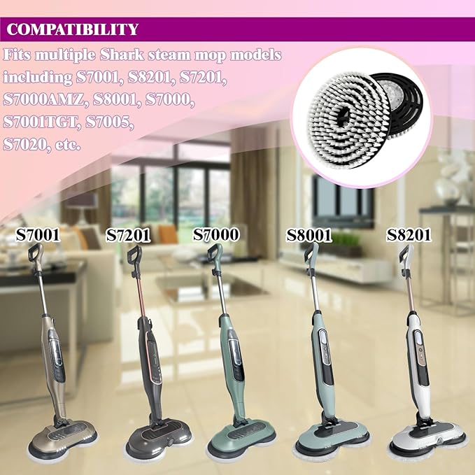 Steam Cleaner Mop Replacement Brush Heads for Shark steam and Scrub mop S7000 S7201 S7005 S7020 S7001C S7000AMZ S8001, Upgraded Scrubbing & Polishing Pads for Deep Cleaning Hard Floors, Black & White