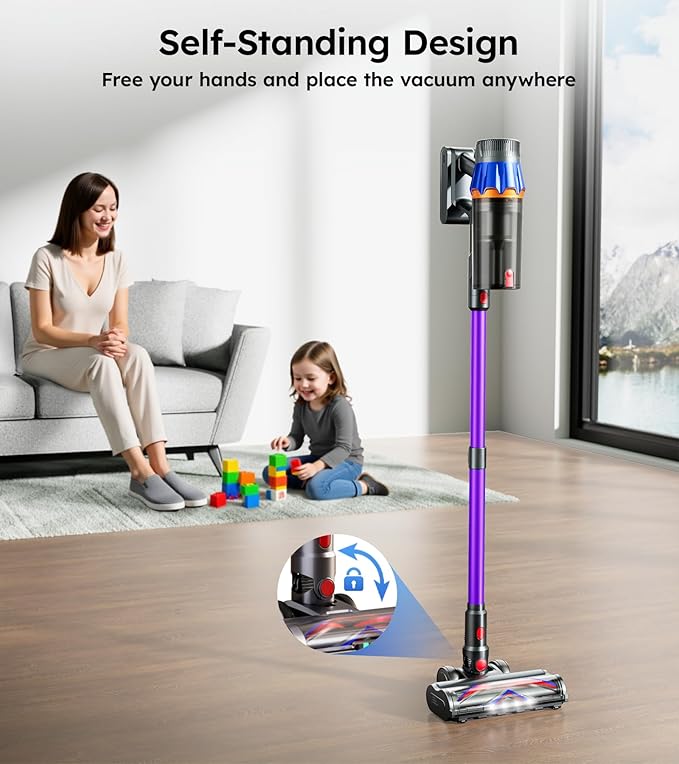Cordless Vacuum Cleaner,Upgraded 50KPA 600W 70 Mins Stick Vacuum with Self-Standing,Touch Screen, Rechargeable, Lightweight,Anti-tangle Wireless Vacumm,Vacuum Cleaners for Home/Pet Hair/Carpets/Floors