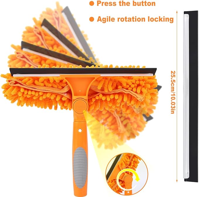 3-in-1 Window Cleaner Tool with Rotating Head,67" Window Squeegee with Extension Pole, Window Cleaning Squeegee Kit for Indoor & Outdoor High Windows and Car Glass