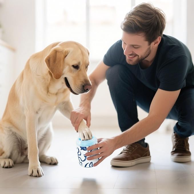 Dog Paw Cleaner Cups for Dogs Pets Foot Washer Paw Scrubber for Medium Small Dogs Cats Cleaning Cup Octopuses Crabs and Seashells Blue