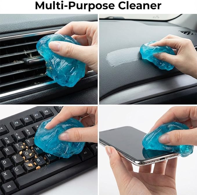 4PCS Car Cleaning Gels, Universal Automotive Air Vent Dust Cleaning Putty, Reusable Auto Interior Detailing Slime Supplies, Fit for Dashboards, Cup Holders (Blue)