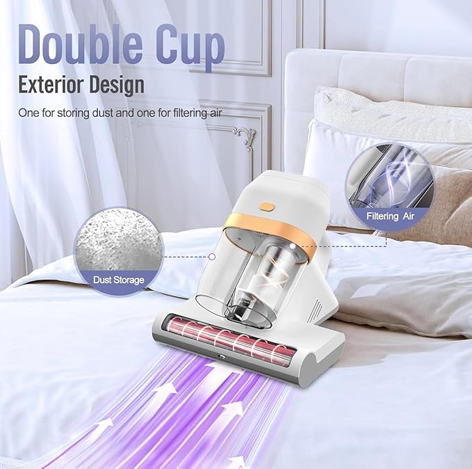 Bed Vacuum Cleaner, Mattress Vacuum Cleaner with UV & Ultrasonic, 15KPa Suction Handheld Bed Vacuum with High-Heating Technology, Deep Cleans Beds, Pillows, Sofas, Pet Hair, 500W (White)