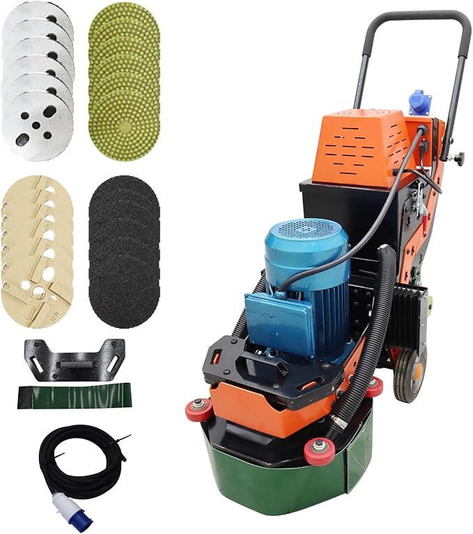 Hand-push Cement Ground Grinder Floor Grinding Polisher Floor Polishing Machine with 6pcs Grinding Heads 30L Dust Bucket for Old Ground Restore 220V