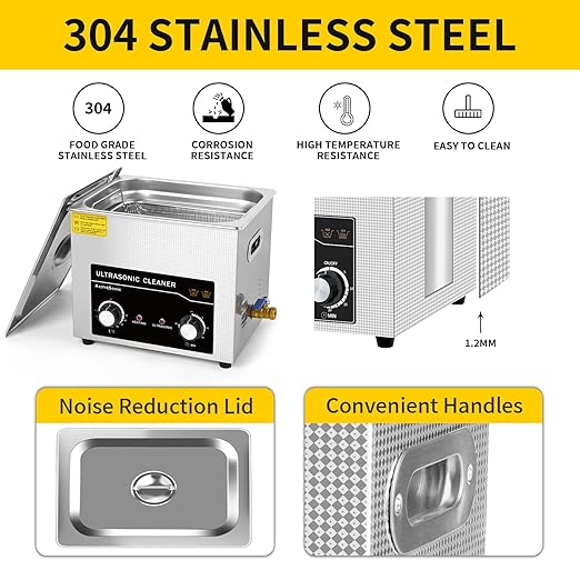 Commercial Ultrasonic Cleaner with Knob, 10L Professional Ultrasonic Cleaner, 40kHz with Heater and Timer for Tools, Jewelry, Watches, Glasses, Dentures, and Small Metal Parts