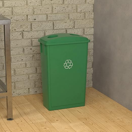 23 Gallon Green Recycle Slim Jim Trash Can with Bottle Slot Lid