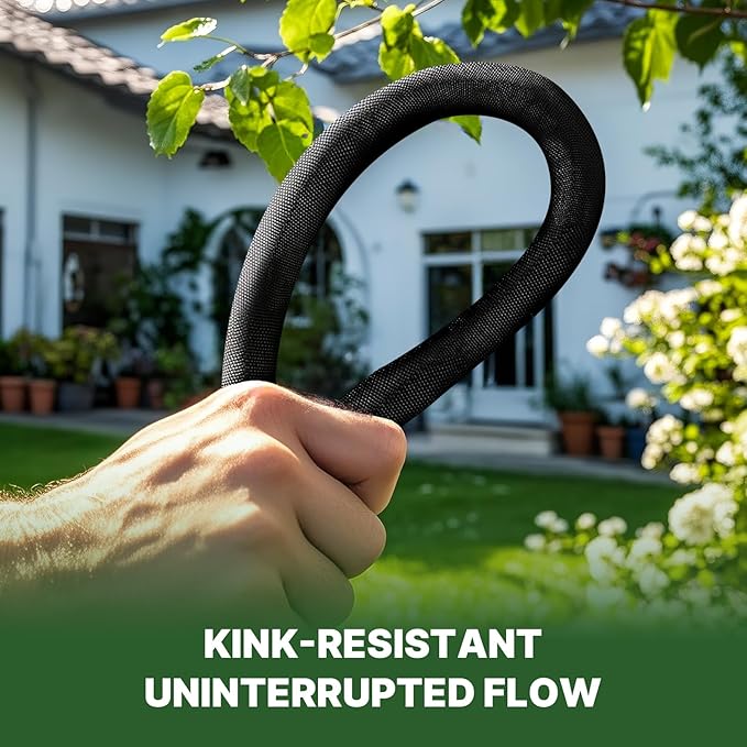 Lightweight Flat Garden Hose 25ft, 800D Woven Water Hose with 3/4” Aluminum-Copper Fittings with 2 Rubber Washers, 580 PSI Burst Pressure, Flexible Kink-Free Hose for Outdoor, Lawn & Yard