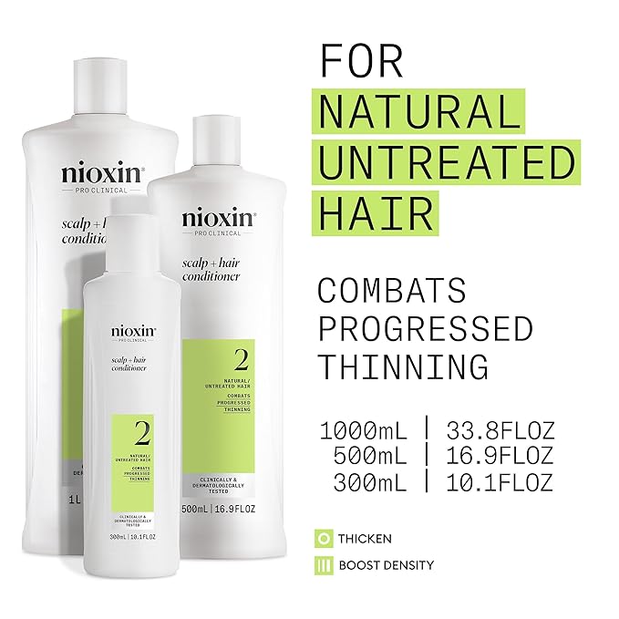 Nioxin Scalp + Hair Thickening System 2 Conditioner | For Natural or Untreated Hair with Progressed Thinning | With Niacinamide and Biotin |10.1 Fl oz.