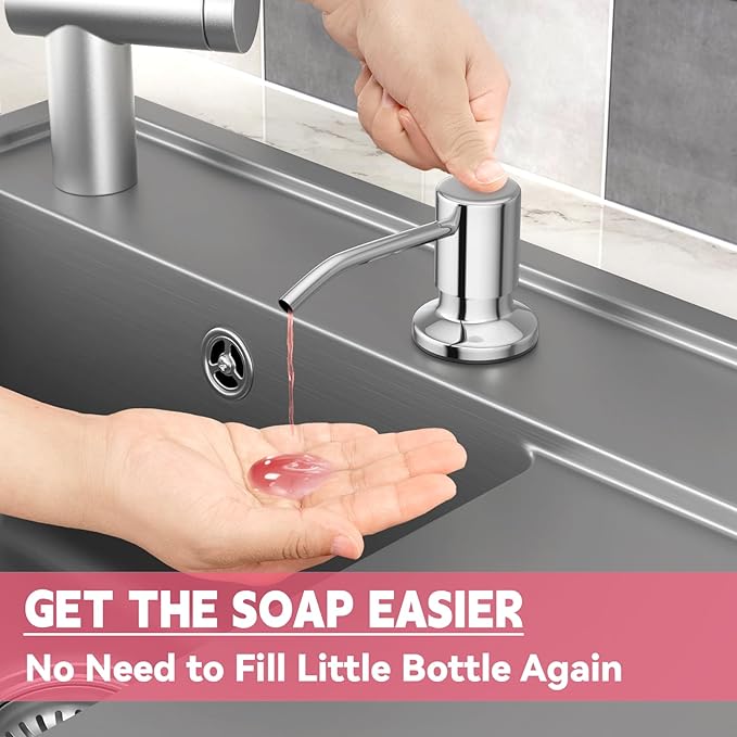 Sink Soap Dispenser, OHiHi Kitchen Sink Soap Dispenser with 47" Extension Tube, Wide Pump Head Base, No Water Leaking, No Need to Fill The Little Bottle Again, Chrome
