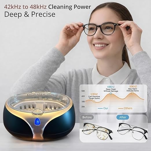 40W Professional Ultrasonic Jewelry Cleaner with 3-Minute Auto Timer, 42kHz to 48kHz Gold Jewelry Cleaner, Glasses, Watches & Mouth Guard Cleaner, 20oz, 304 Stainless Steel Tank