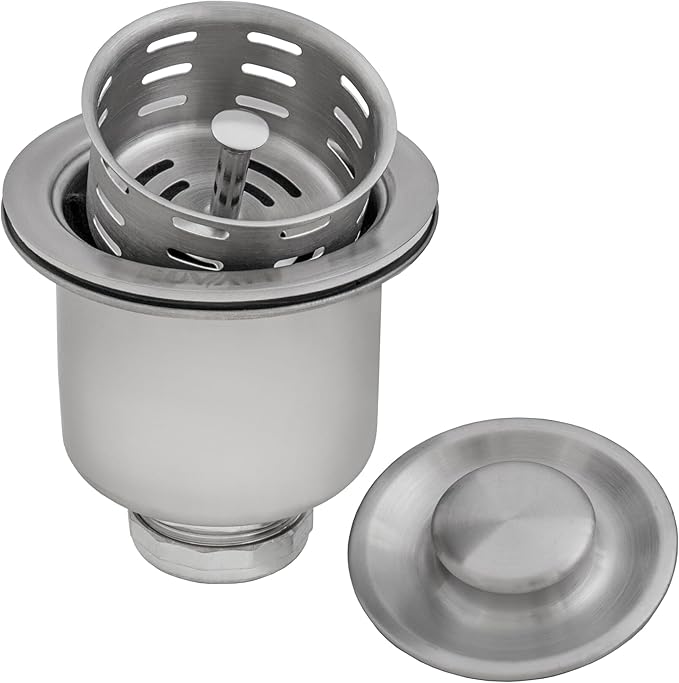 Ruvati Deep Basket Strainer Drain for Kitchen Sinks All Metal with Stopper 3-1/2 inch - Stainless Steel - RVA1027ST