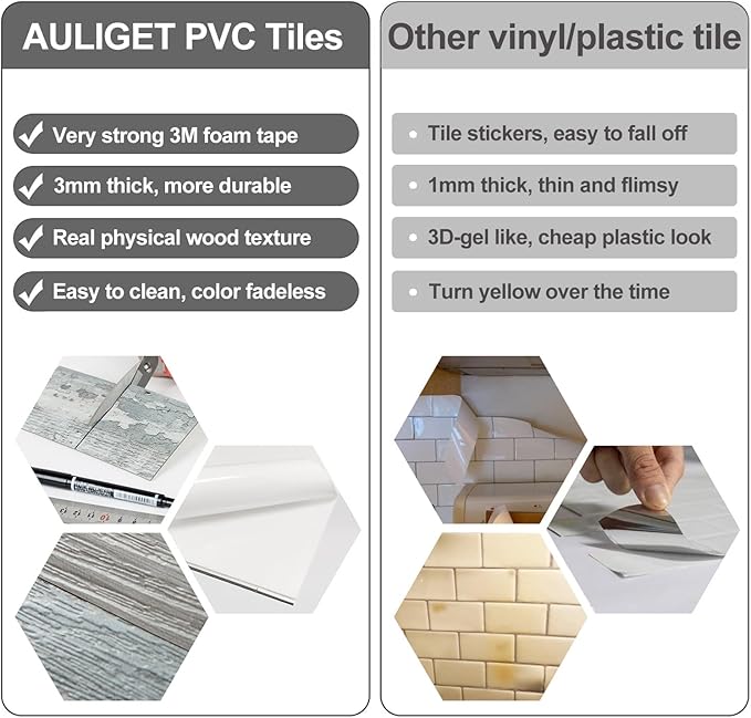 AULIGET 100-Piece Subway Tiles Peel and Stick Backsplash PVC Tile, 3" x 6" Vintage Wood Stick on Tiles for Backsplash Kitchen, Bathroom, Laundry Room, Camper, Fireplace