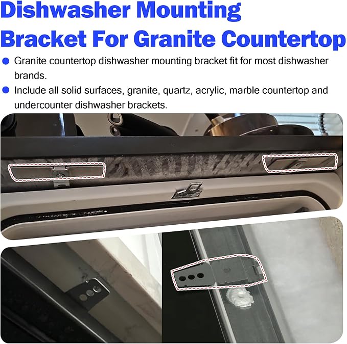 Granite Counter Dishwasher Mounting Kit Fit For Most Brand Dishwashers WP8269145 AP6012289 PS11745496, Dishwasher Mounting Brackets For Solid Surfaces, Kit Includes Bracket, Glues And Screws -2 Packs