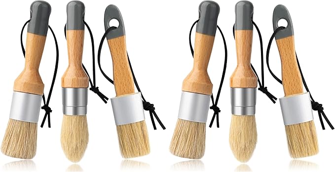Mister Rui Chalk Wax Paint Brush, 3pcs, Chalk Paint Brushes for Furniture, Small Wax Brush for Acrylic Paint, Milk Paint, Natural Bristles Stencil Brushes, No Shedding (Pack of 2)