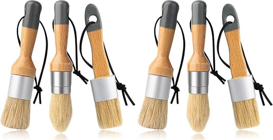 Mister Rui Chalk Wax Paint Brush, 3pcs, Chalk Paint Brushes for Furniture, Small Wax Brush for Acrylic Paint, Milk Paint, Natural Bristles Stencil Brushes, No Shedding (Pack of 2)