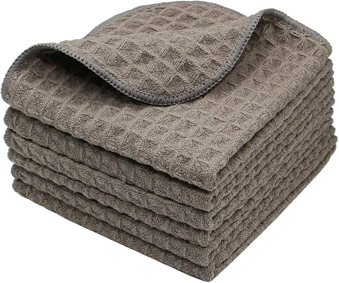 Microfiber Kitchen Cleaning Cloth Thick Dish Rags Waffle Weave Washcloths Dish Cloths Ultra Absorbent Odor Free 12inch X 12inch 6 Pack Gray