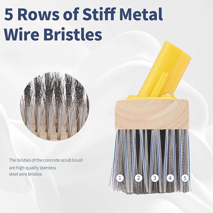 Stainless Steel Deck Brushes for Scrubbing Heavy Duty, 60" Concrete Floor Scrub Brush with Long Handle, Metal Stiff Wire Scrubber Broom for Cleaning Moss, Garage, Patio, Garden, Outdoor Stain