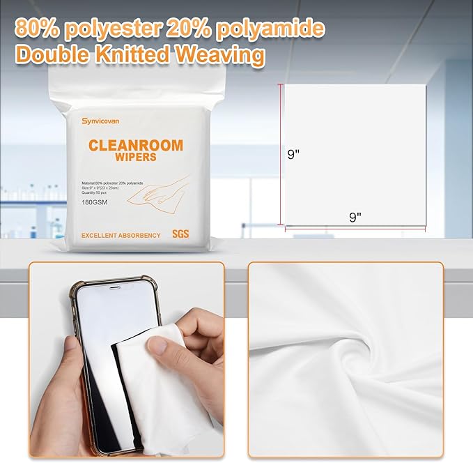 Microfiber Wipes 9"x9"(50 Pcs,Class 100, 180GSM) Superfine Lint Free Cloths Cleaning and Drying Cloths Reusable Ultra Absorbent for All Surface Types