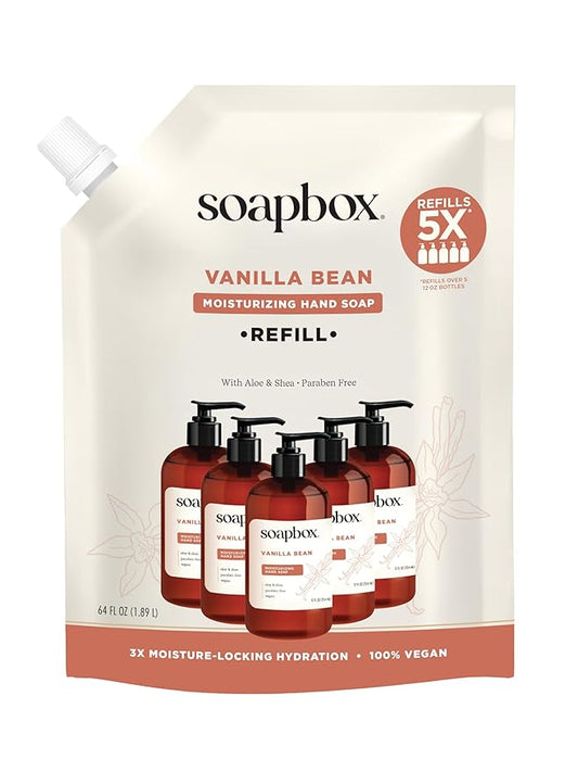 Soapbox Liquid Hand Soap Refill, Vanilla Bean, Gentle & Moisturizing Hand Wash for Kitchen and Bathroom, Vegan & Cruelty Free, 64oz Half Gallon Refill (Pack of 1)