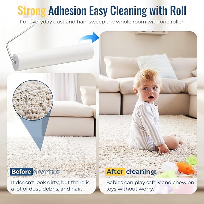 Lint Rollers for Pet Hair Extra Sticky, 9.45" Wide Large Lint Roller, 240 Adhesive Sheets Rollers, 51" Long Handle Sticky Mop for Carpets, Clothing, Floor, Bed, Home Cleaning, Loving Pet Owners