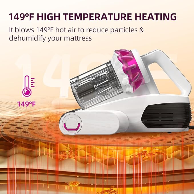 Mattress Vacuum Cleaner - 18Kpa Bed Vacuum with LED Display, 253.7nm UV-C Light, 149°F Heat Ultrasonic & Hepa Filter, Handheld Couch Cleaner with 3L Dust Cup for Pet Carpet Sofa Hair (Corded)