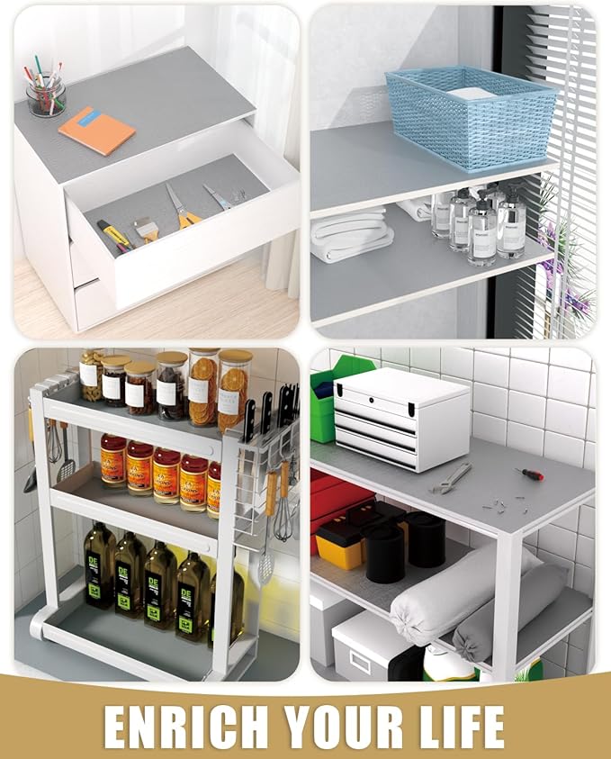 Shelf Liners for Kitchen Cabinets Non-Adhesive, Non-Slip Thickened Shelf Paper Waterproof Washable for Drawer Dresser Pantry Shelve Bathroom Protector Liner