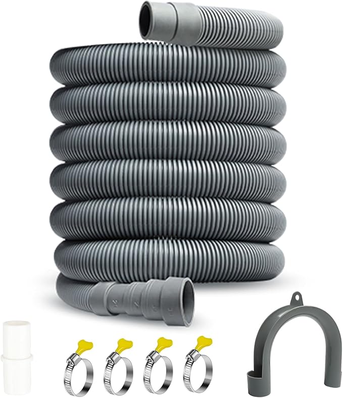 Washing Machine Drain Hose, 13 Feet Flexible Dishwasher Hose Extension Kit, Universal Washer Drain Hose, W/ 1 Hose 4 Clamps-Bend Holder