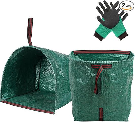 2PCS 72 Gallon Yard Waste Bags, Large Garden Debris Bags, Dustpan-Type Lawn Bags, Reuseable Heavy Duty lawn and leaf bags with Gardening Gloves