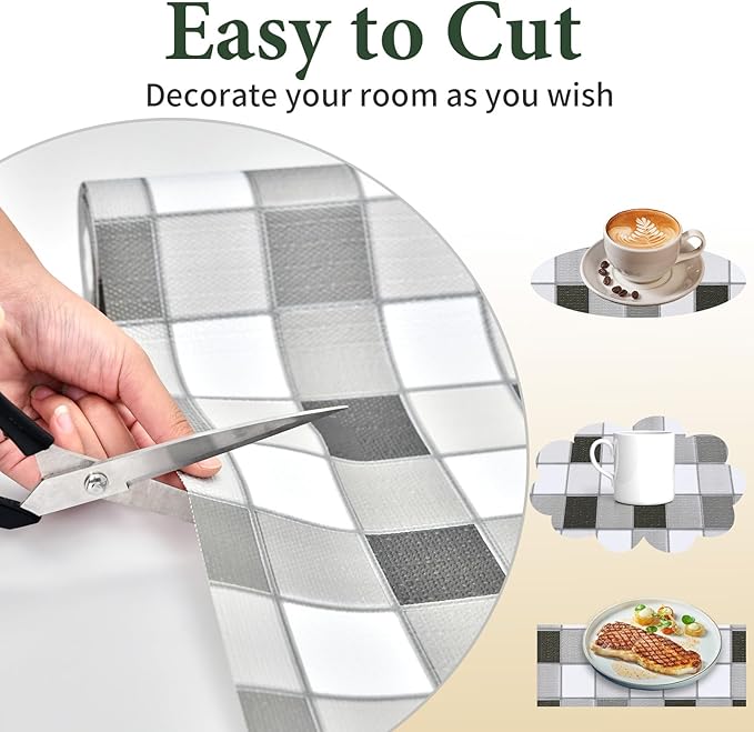Drawer and Shelf Liner for Kitchen Cabinet: 12 in X 30 Ft Non Slip Waterproof Shelf Paper Non Adhesive Refrigerator Liners Gray Mosaic Easy Liners for Bathroom