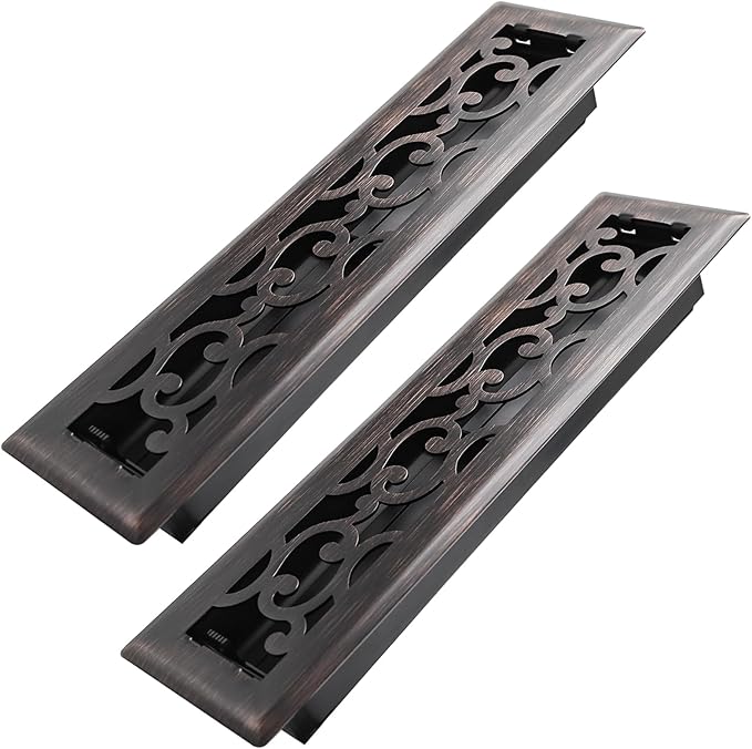2x12 Inches 2 Pack Heavy Duty Walkable Floor Register - Easy Adjust Air Supply Lever Decorative Floor Vent Covers - Savannah Design Vent Covers for Home - Oil Rubbed Bronze