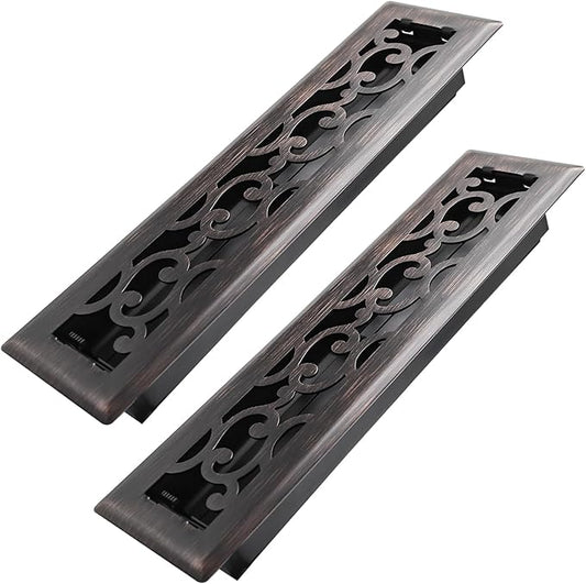 2x12 Inches 2 Pack Heavy Duty Walkable Floor Register - Easy Adjust Air Supply Lever Decorative Floor Vent Covers - Savannah Design Vent Covers for Home - Oil Rubbed Bronze