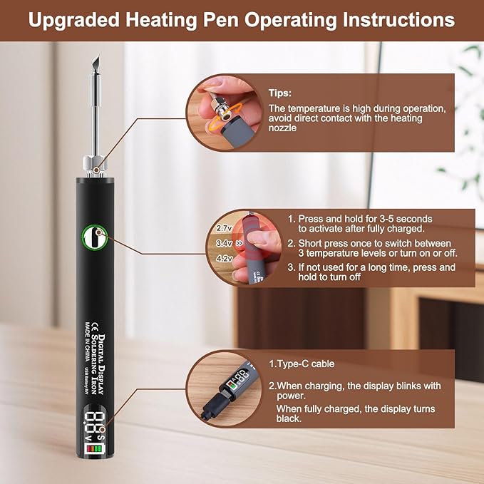 Vinyl Floor Repair Kit with Upgraded Heat Pen - 11 Colors Hardwood Wax 8 Colors Dual Tip Furniture Touch Up Markers, Laminate Flooring Scratch Repair Kit Covers Wooden Scratches, Cracks, Holes