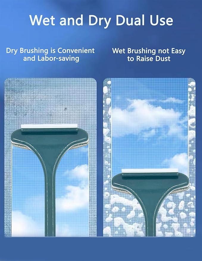 2 in 1 Window Screen Cleaning Brush, Double Sided Wet & Dry Dual Use,Extendable Handle Multifunctional Brush, Pet Hair Remover for Furniture&Carpet（Green White）