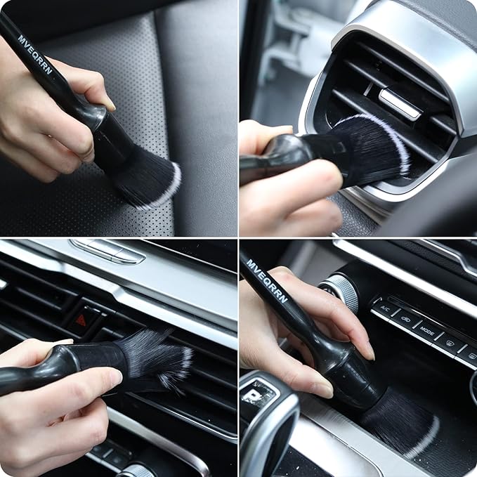 6pcs Car Detailing Brush Set-2pcs Boars Hair Car Detailing Brushes,2pcs Ultra Soft No Scratch Detailing Brush for Air Vent,Leather Seat 2pcs Detail Brushes car Detailing for Interior Exterior