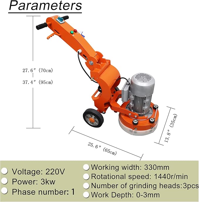 Floor Grinding and Trimming Machine Walk Behind Concrete Floor Grinder Hand-push Cement Ground Grinder Epoxy Floor Grinding Polisher Adjustable Floor Polishing Machine 220V