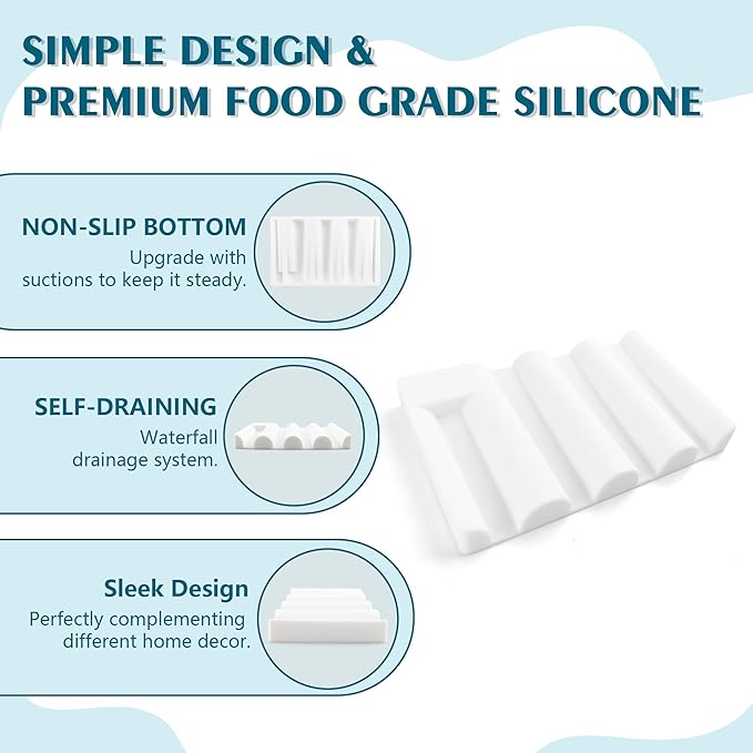 Silicone Soap Dish,Self Draining Soap Holder Perfect for Shower,Bathroom Sink,Kitchen Sink & Travel,Non-Slip Bar Soap Holder Extend Soap Life,Keep Soap Bars Dry & Easy Cleaning White-2Pcs