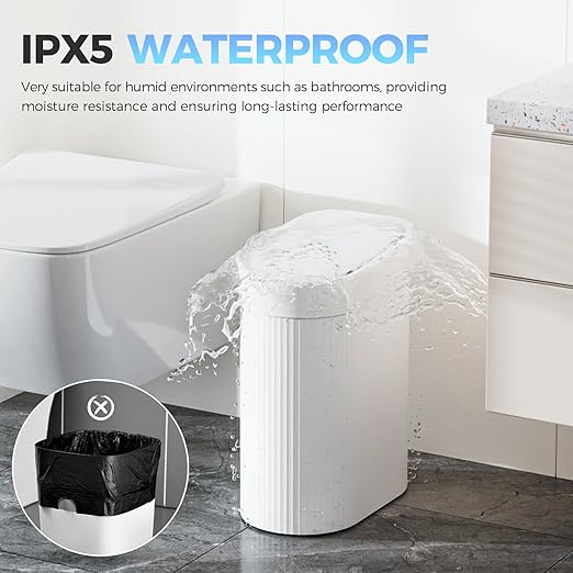 3 Pack 5 Gallon Bathroom Trash Can with Lid, Automatic Motion Sensor White Trash Can, Touchless Slim Waterproof Garbage Bin for Kitchen, Bedroom, Office, and Bathroom