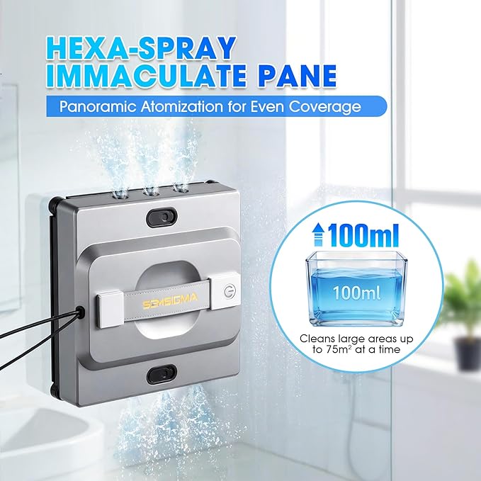 M85 Window Cleaning Robot - 6000PA Strong Suction Compact Robot, 6-Way Spray & Wet Wiping, Auto Edge Detection, 4 Cleaning Modes, Smart Path Planning, Suitable for High-Rise Glass/Tiles