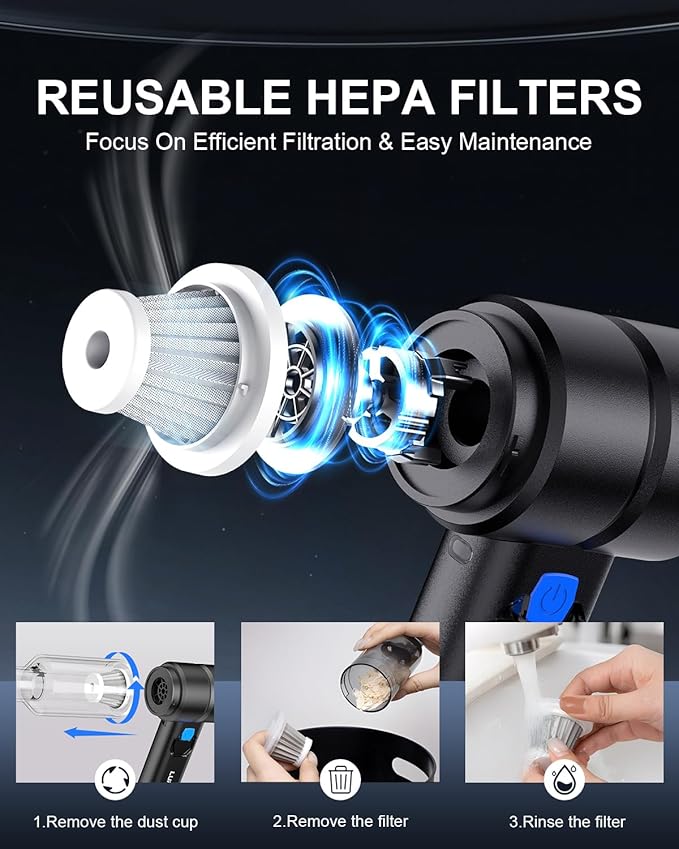Car Vacuum Portable Cordless, 20000Pa High Power 4 in 1 Hand Held Vacuum, Brushless Motor Handheld Vacuum Cordless with 5200mAh Battery for Car, Home, Office, Pet