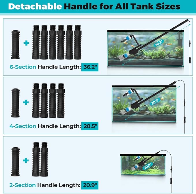 fishkeeper Electric Aquarium Gravel Cleaner, 8 in 1 Automatic Fish Tank Cleaner Kit Gravel Vacuum for Fish Tank, for Change Water/Wash Sand/Water Filter/Water Circulation (30W 480GPH)