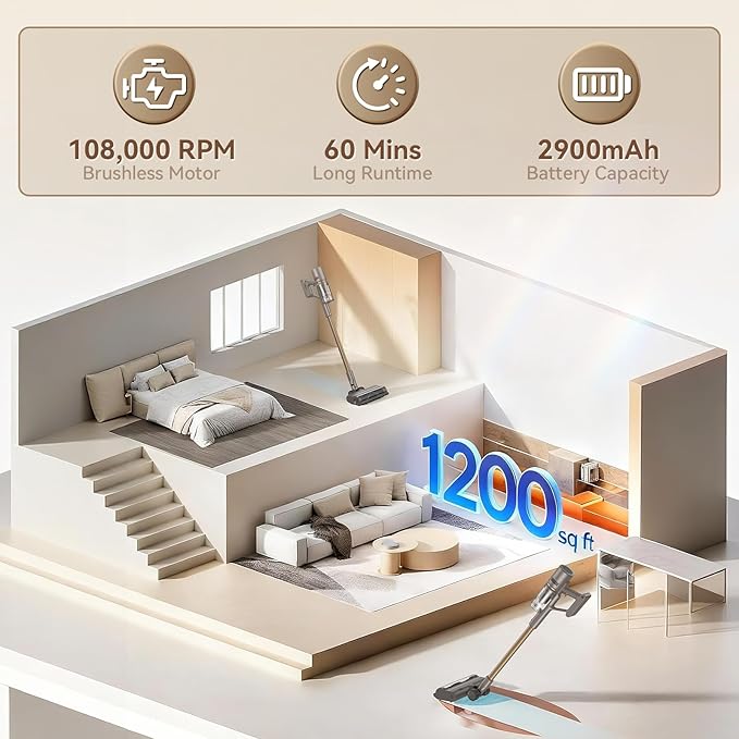 DREAME Z10-W Cordless Vacuum Cleaner with Self-Emptying Base (90 Days), Powerful Suction, Tangle-Free Brush for Pet Hair, 60min Runtime, HEPA Filtration, Cordless Stick Vacuum for Carpets & Hardfloor