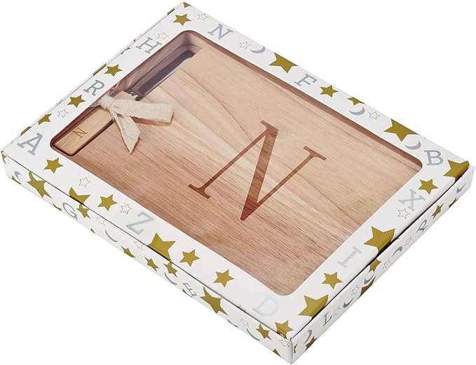 Miicol Wood Charcuterie Board, Monogram Cheese Board 10 Inch, Personalized Initial Cutting Board with Spreader, Unique Housewarming Gift, Ideal for Kitchen, Home, Letter N