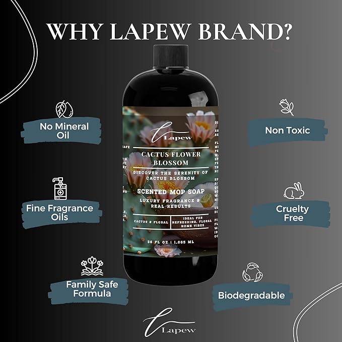 Luxury Floor Cleaner, Scented Mop Soap Concentrate | Hard Floor Cleaner for Tile, Vinyl, Laminate, LVP & Sealed Hardwood | Low-Foam, Streak-Free | 36 oz | Cactus Flower Blossom