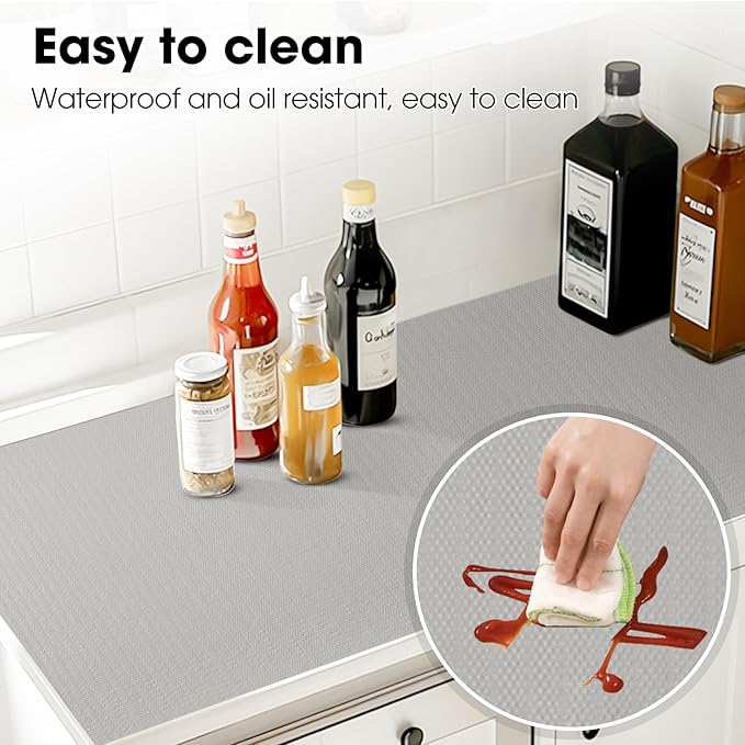 Drawer and Shelf Liner, Non-Slip Kitchen Cabinet Liners Non-Adhesive Thick Strong Grip Waterproof Washable Mats Protect Dresser Shelves Cupboard Bathroom Cabinets, Light Gray, 12 in X 10 FT