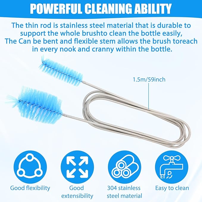 Drain Tube Cleaning Brush, Dryer Vent Cleaner, Long Pipe Brushes for A Sink, Flexible Wire Shower Drain Brush Tool,Suitable for Kitchen Sink and Plumbing Cleaning (Blue)