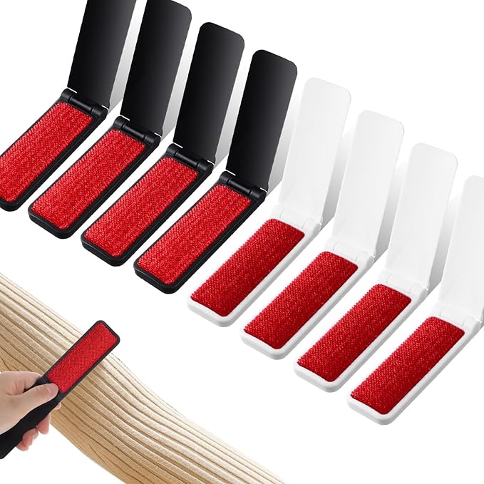 8 Pcs Foldable Lint Brush, Reusable Portable Travel Size Lint Remover Mini Compact Lints Brushes for Clothes Furniture Pet Hair, Lightweight Lints Cleaner Brush Tool for Travel Home Car Use