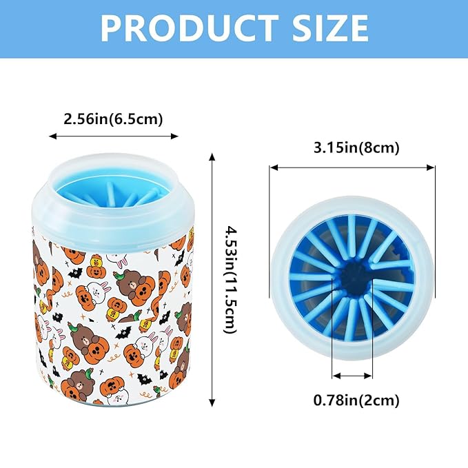 Dog Paw Cleaner Cups for Dogs Pets Foot Washer Paw Scrubber for Medium Small Cats Dogs Cleaning Cup Pumpkin and Animals White