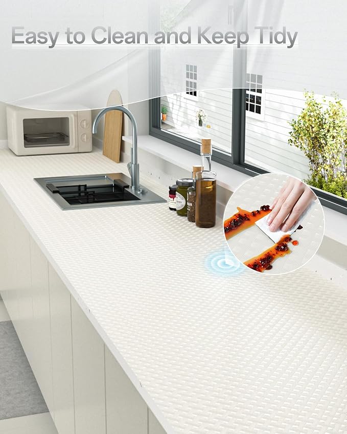 Shelf and Drawer Liner for Kitchen Cabinet, Non-Adhesive 12in x 120in Waterproof Contact Paper Refrigerator Liners Thickened Durable EVA Material Non Slip Mat for Dresser Cupboard Pantry Protector