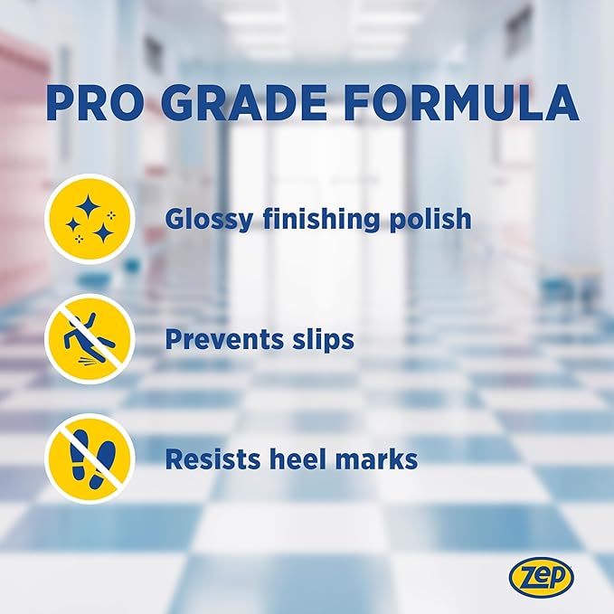 Zep Wet Look Floor Polish - 1 Gallon (Case of 2) ECZUWLFF1282 - Long Lasting Glossy Finishing Polish, Scuff & Slip Resistant, for Vinyl (VCT), Sealed Concrete, Rubber, and No-Wax Tile Floors