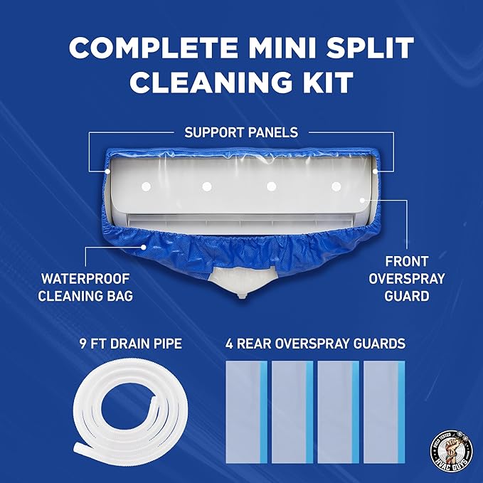 Leak Saver Mini Split Cleaning Bag | 360 Waterproof Design | Fits Systems 38in - 48in Long | Mini Split Cleaning Kit Includes Overspray Guards and Drain Hose